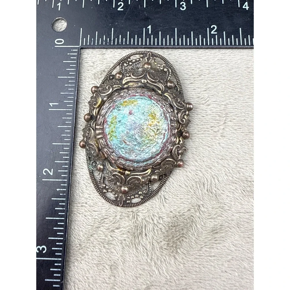 Vintage Brooch Iridescent Mottled Silver Tone REPAIR UPCYCLE NO BACK